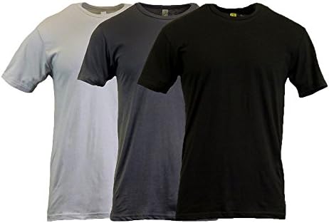 100% Cotton Solid Color 3-items Bundle Men's Crew / Round Neck T-Shirts Assorted Color Pack (L, Black / Charcoal / Silver)