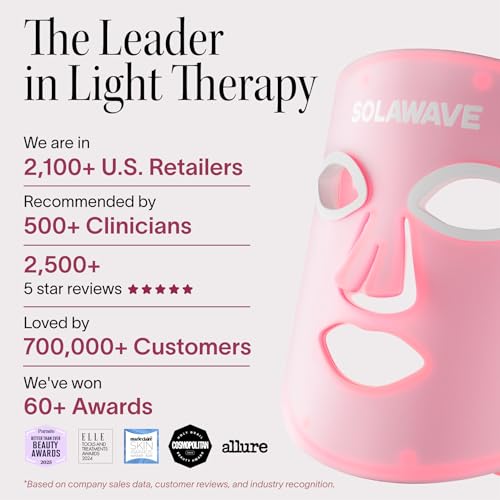 Solawave LED Light Therapy Face Mask | Red, Deep Red, Near Infrared & Amber LED Lights | Hands-Free Skincare Mask for At-Home Use | 3-Minute Sessions | Visibly Reduces Fine Lines & Wrinkles