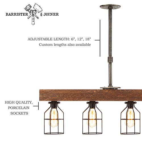 Farmhouse Lighting Triple Wood Beam Vintage Decor Chandelier â€“Great Industrial Chic Light for Kitchen, Bar, Island, Dining Room, and Foyer â€“ Four Lights and Vintage Edison Cages