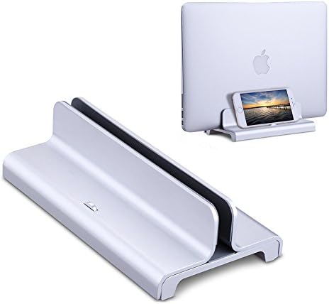 Heckia Vertical Laptop Stand, Adjustable Dock Size Desktop Aluminum MacBook Stand Space-saving Desk Laptop Holder for Macbook Air Pro, Microsoft Surface, Dell XPS, HP, Smart Phones Stand, Silver