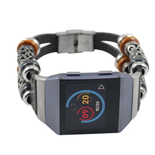 Lisin Replacement Leather Wristband Band Strap Bracelet For Fitbit Ionic (Black) - Thumbnail 4