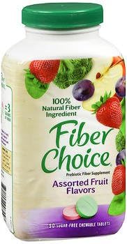 Fiber Choice Prebiotic Fiber Supplement Sugar-Free Chewable Tablets Assorted Fruit - 90 ct, Pack of 3