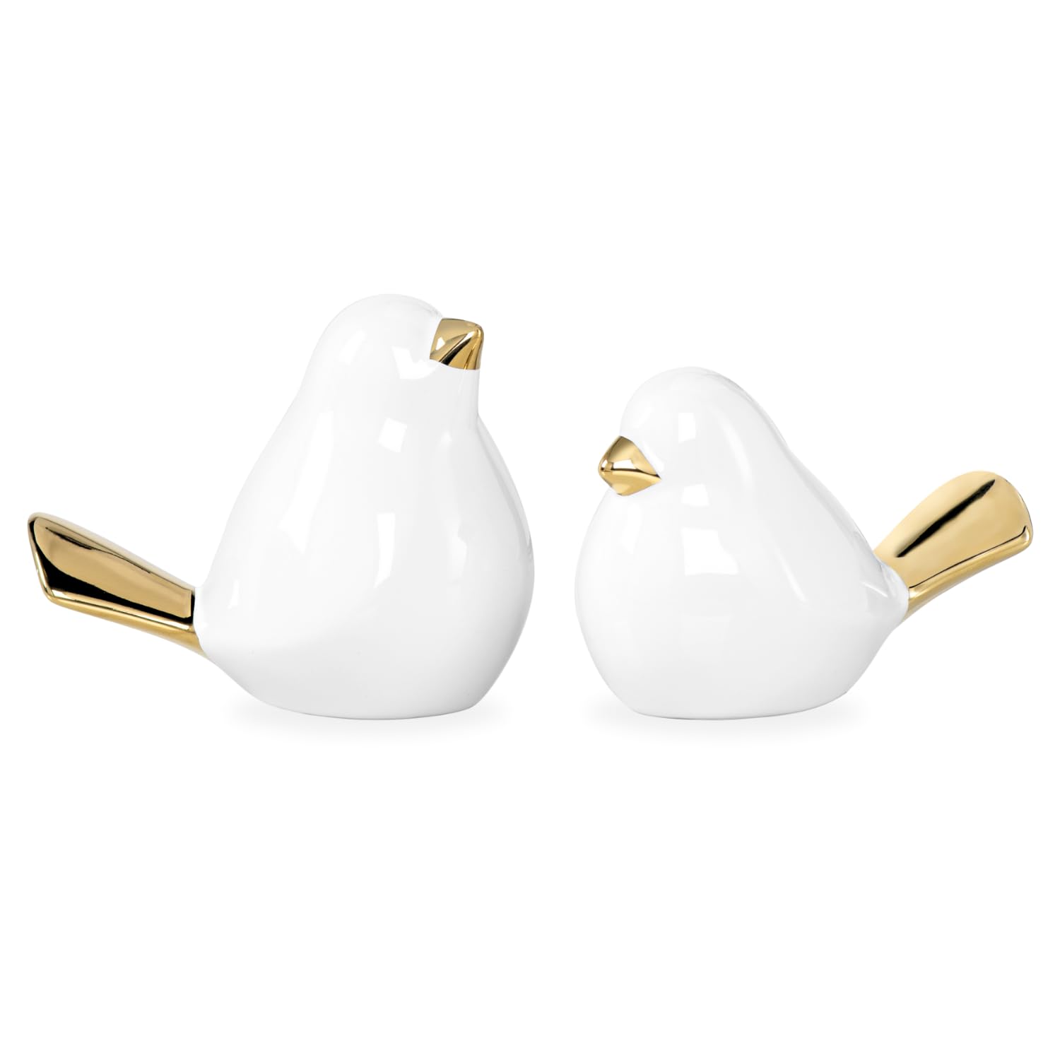 Torre & Tagus Finch Bird Decor for Shelf Set of 2 Cute Ceramic Birds Animal Figurines Farmhouse Modern Home Decor for Living Room, Bedroom, Office Desk, Bathroom Vanity, Fireplace Mantel (White Gold)