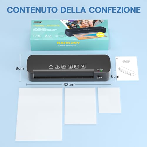 NAHKZNY A4 Laminator Thermal Laminator Speed 260 mm/min Hot Laminator Suitable for A4 A5 A6 Format with 15 Laminating Sheets for Home Office School Catering
