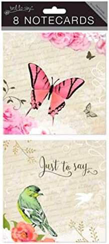 'JUST TO SAY' PACK OF 8 BLANK NOTECARDS NOTELETS - 4098 BIRDS & BUTTERFLIES