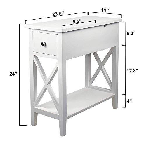 ChooChoo Flip Top Open End Table, Narrow Side Table Slim End Table for