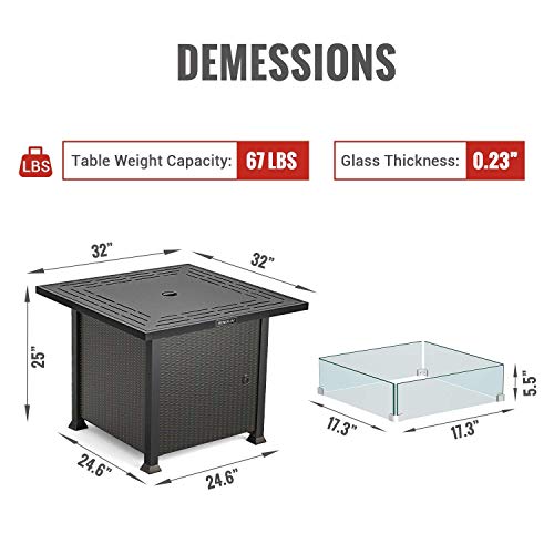 SNAN Propane Fire Pit Table, Outdoor Companion, 32 Inch 50,000 BTU Auto