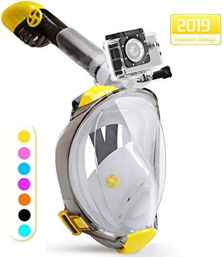 Snorkel Mask Foldable 180 Panoramic View Free Breathing Full Face Snorkeling Mask with Detachable Camera Mount, Dry Top Set Anti-fog Anti-leak for Adults & Kids