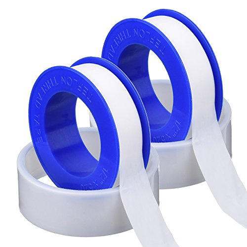 Mudder 2 Rolls 1/2 Inches Width Industrial Thread Tape PTFE Tape for Pluming Joint, 520 Inches Length 3.9 Mil Thick, White Color with Blue Roller