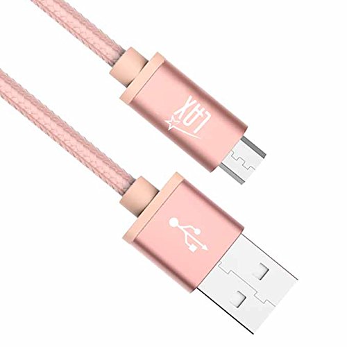 LAX Gadgets Braided Nylon Micro USB Charging and Data Sync Cable, 480 Mbps Data Transfer via USB 2.0 (10 Feet, Rose Pink)