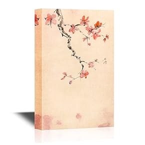 Leaf and Floral Canvas Wall Art - Abstract Plum Blossom on Watercolor Style Background - Gallery Wrap Modern Home Art | Ready to Hang - 12x18 inches