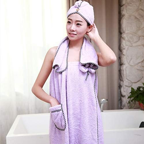 Desilife Home Bath Towel Wraps for Women Lavender 3Pcs Set Fluffy Coral Fleece - Girls Bathroom Skirt Hand Towel Hair Drying Cap Hat Super Soft Puffy Absorbent Lightweight, Purple