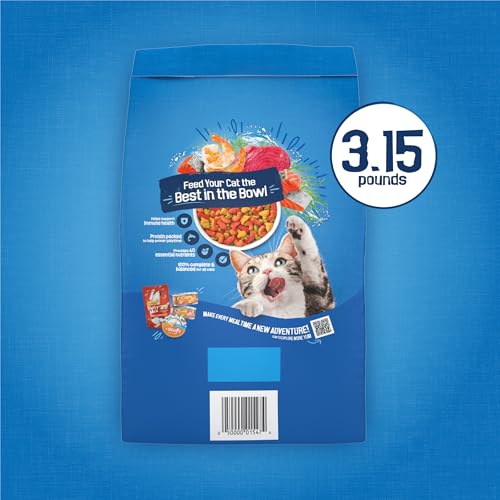 PURINA FRISKIES DRY CAT FOOD SEAFOOD SENSATIONS WITH SALMON, TUNA, AND SHRIMP FLAVORS – (PACK OF 4) 3.15 LB. BAGS