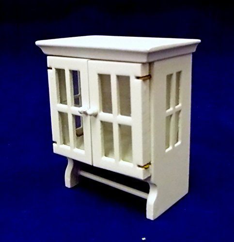 Dollhouse Miniature White Cabinet with Towel Bars