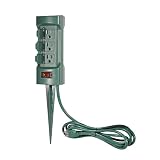 BESTTEN Outdoor Power Strip with Covers and Overload Protection Switch, Double Sided 6-Outlet Yard Power Stake with 9-Foot Long Extension Cord, ETL Certified, Green