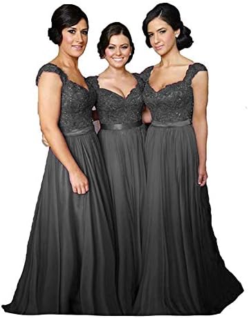 Fanciest Women' Cap Sleeve Lace Bridesmaid Dresses Long Wedding Party Gowns