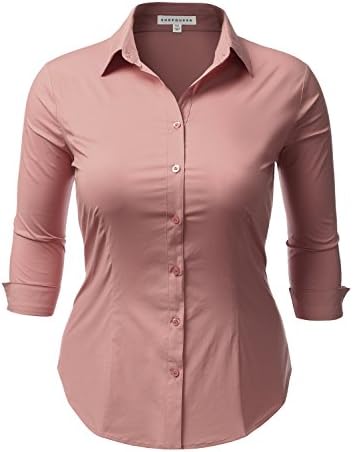 SHOPQUEEN Plus Size Stretchy Button Down Collar Office Formal Shirt Blouse DUSTYROSE 1XL