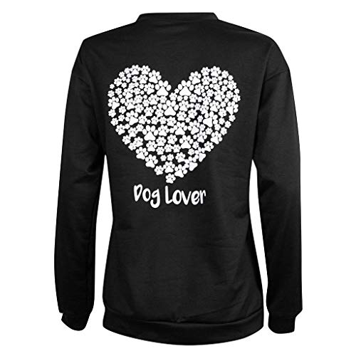 Women's Casual PAWZ Dog Love Print Pullover Hoodie Long Sleeve Sweatshirt Drawstring Pocket Autumn Winter Tops Black - Thumbnail 3