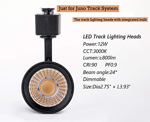 4-Pack LED Cylinder Track Lighting Heads for 2-Wire-1 Compatible Juno Track - FLSNT 12W (75W Equiv.) Dimmable 24° LED Spotlight Track Light Heads,CRI90,800LM,3000K Soft White,Black - Thumbnail 3