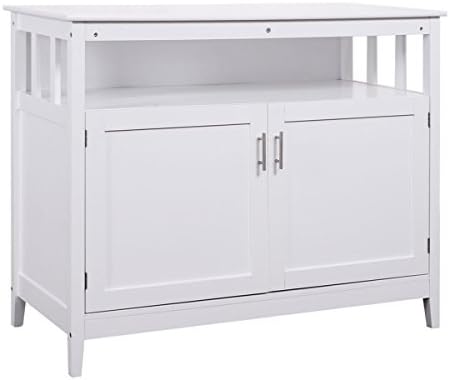 44.9" White Wood Buffet Server Table Kitchen Storage Cabinet Dining Sideboard w/Open Shelf with Ebook