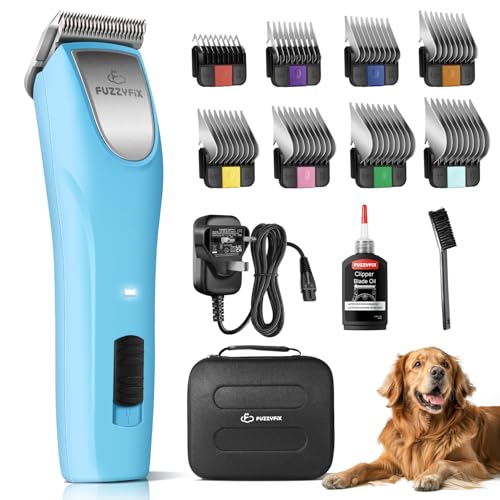 FuzzyFix Dog Clippers Professional for Thick Hair, Low Noise Clippers Cordless Ergonomic Design with 2-Speed,Dog Grooming Kit for Cockapoos Labradoodles Poodles & Cavapoos with Metal Comb Guides