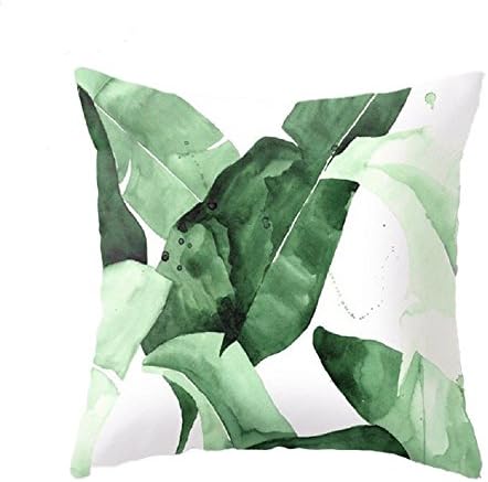 Meihuida Pillow Cases Tropical Rainforest Cushion Cover Leaf Print Pillowcases Home Bed Room Decorative Palm Tree Leaves 17.7 x 17.7 Inch