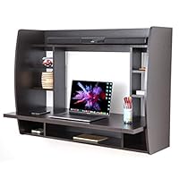 Basicwise Wall Mount Laptop Office Desk with Shelves, Black,