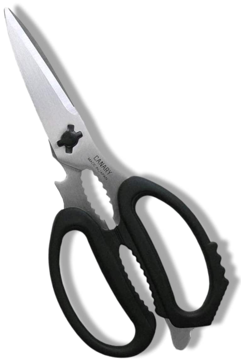 CANARY Japanese Kitchen Shears Dishwasher Safe Come Apart Blade, Multipurpose Kitchen Scissors Heavy Duty, Made in Japan, Serrated Japanese Stainless Steel Blade, Black