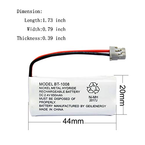 Geilienergy 2.4V 650mAh Rechargeable Phone Batteries Compatible with Uniden BT-1008,BT1008 BT1021 BT-1021 BT-1016 BT1016 CPH-515B, CPH515B(Pack of 2) - Thumbnail 2