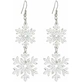 Acrylic Christmas Snowflake Earrings for Women,Double Layer Blue Snowflake Earrings Transparent Christmas Party Earring Cute Dangling Xmas Earring Fun Holiday Party Jewelry Gift for Women Girls