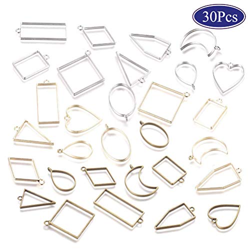 Open Bezel Pendants Charms Resin Molds for Jewelry Findings DIY Pressed Flower Frame Assorted Geometric Hollow Trays 30pcs