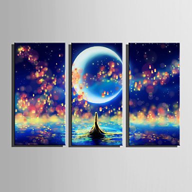 XGHC Stretched LED Canvas Print Art Fantastic Sea View LED Flashing Optical Fiber Print Set of 3 , 12" x 24"