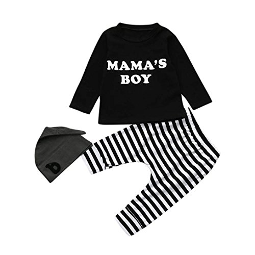 SALE ! Teresamoon Letter Clothes ï¼ŒBaby Boy O-neck T shirt Tops Striped Pants Hat Set (0-6 Months, Black)