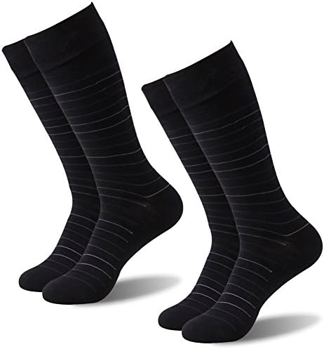 Soft Stripe Socks,Men's Womens 2 Pairs Combed Cotton Warm Black Fancy Design Formal Casual Wedding Dress Boot Socks Vive Bears