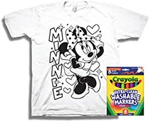 Minnie Mouse Girls Color Me T-Shirt and Crayola Washable Markers (L(10/12), Minnie) …