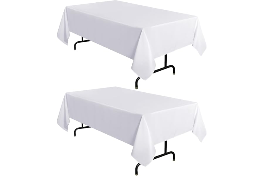 sancua 2 Pack White Tablecloth 60 x 102 Inch, Rectangle 6 Feet Table Cloth - Stain and Wrinkle Resistant Washable Polyester T Book