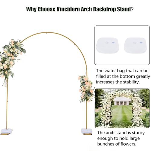 Vincidern Wedding Arch Backdrop Stand 7.8FT, Party Balloon Arch Stand for Birthday, Bridal Baby Showers, Metal Wedding Arch Frame for Ceremony Decoration Arch Stand Backdrop Gold(with Water Base)