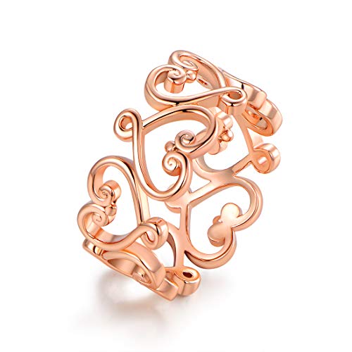 Barzel Rose Gold, White Gold or Gold Plated Filigree Heart Ring (Rose Gold, 7)