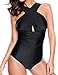 Grapent Women's Sexy Ruched Front Criss Cross Straps One-Piece Swimsuit Swimwear