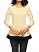 Allegra K Women Long Sleeves Color Block Ruffled Peplum Blouse Beige XL