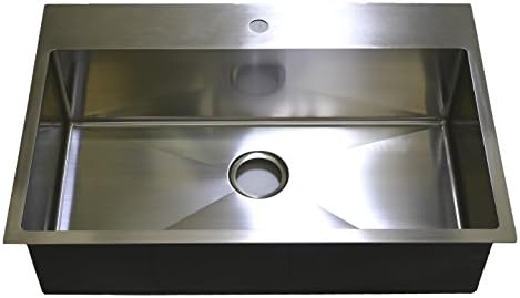 Auric Sinks 33" Premium Top mount Sink with Heavy 7 Gauge Deck, Stainless Steel Single Bowl Kitchen, 6:SHTR-18/7-SGL 33229