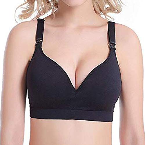 Bravetoshop Women's Lightly Padded Wireless Racerback Removable Maternity Nursing Bra Maternity Sleep Bra(Black,S)