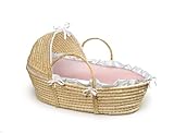 Badger Basket Natural Moses Basket with Hood, Pink Gingham Bedding