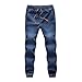 WOCACHI Mens Denim Jogger Pants Elastic Drawstring Work Trousers Casual Jeans