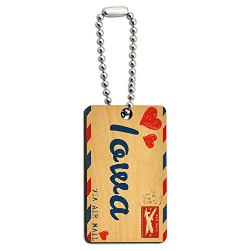 Air Mail Postcard Love for Iowa Wood Wooden Rectangle Key Chain