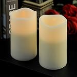 LED Flameless Candles 2 Pieces 3"x5'', Battery Operated Electric Pillar Candle Sets, LED Votive Ivory Real Wax & Realistic Flickering Flame for Home Decoration, Party, Wedding, Birthday-Amber Yellow