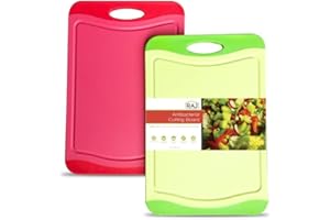 RAJ UNIQUE COLLECTION Raj Plastic Cutting Board Reversible Cutting board, Dishwasher Safe, Chopping Boards, Juice Groove, Large Handle, Non-Slip, BPA Free (Small, Crimson Red & Lime Green)