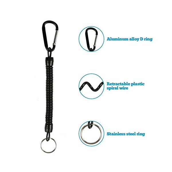 Shelure-Black-Fishing-Lanyard-Accessories-Plastic-Retractable-Coiled-Tether-with-Carabiner-for-Pliers-Lip-Grips-Tackle-Fish-Tools-Pack-of-8