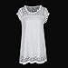 SUNNOW Women's Round Neck Sleeveless Hollow Lace Splicing Mini T-Shirt Dress (Asian L/US(8), White)