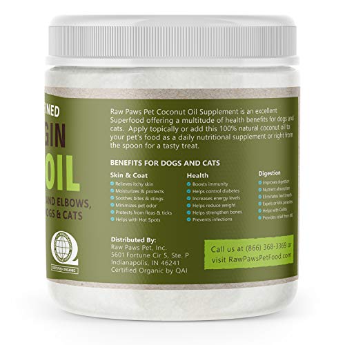 Raw Paws Organic Coconut Oil for Dogs & Cats, 16oz Treatment for